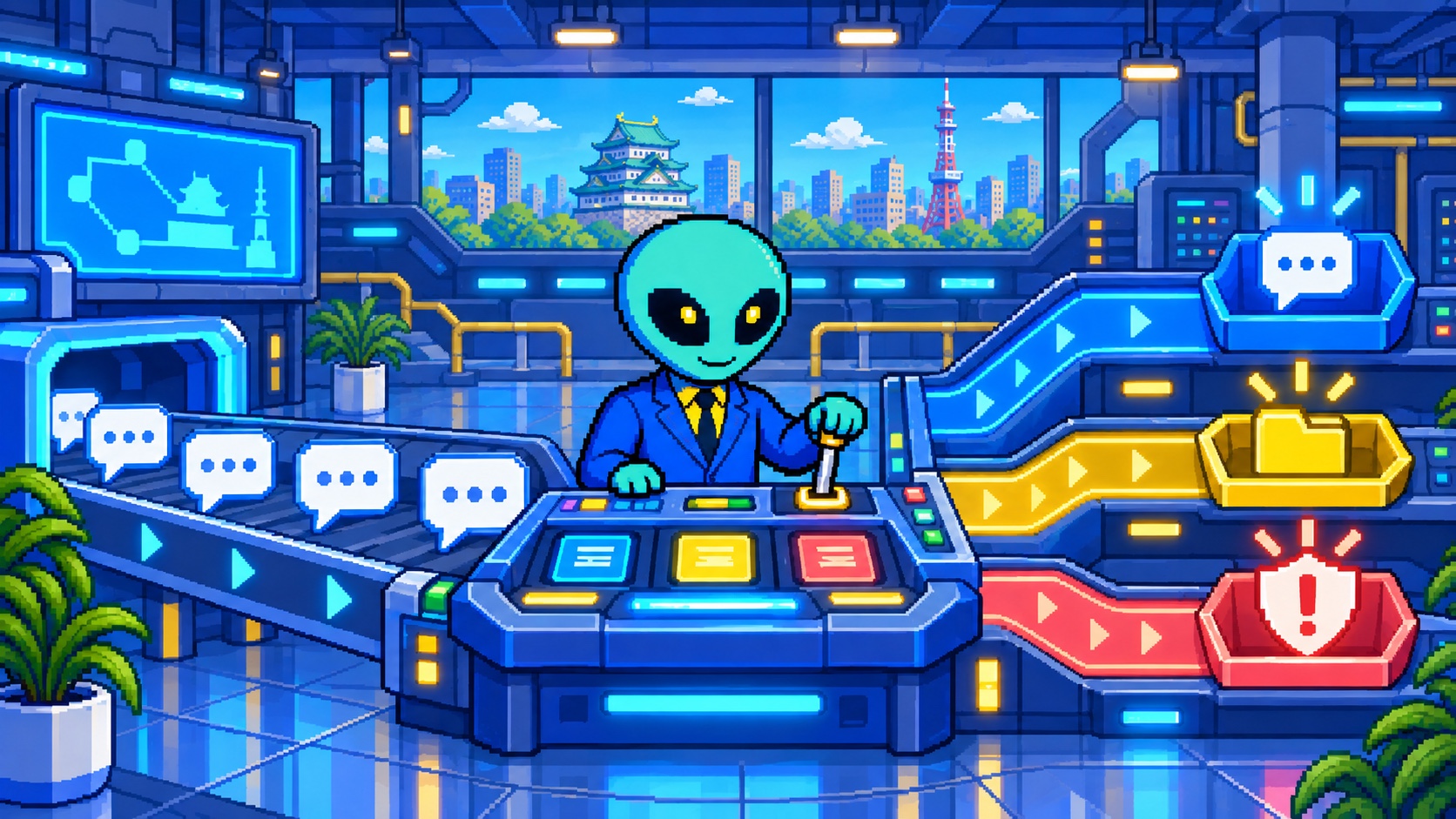 SNSコメントを返信・保留・通報の経路へ振り分けるドット絵エイリアン